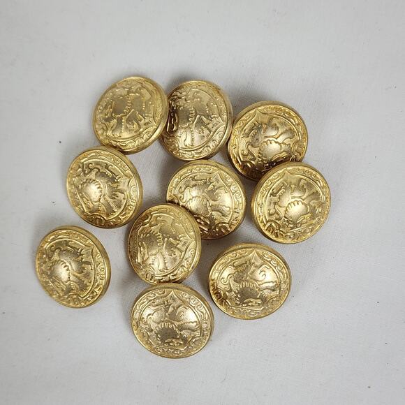 Vintage Heraldic Shield Gold Buttons Shank Lion Leon Military Style Coat of Arms - Picture 6 of 6